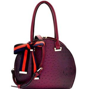 Jewel-Top Ostrich Embossed Handbag